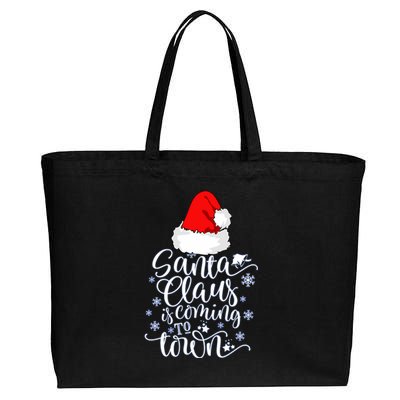 Santa Claus Is Coming To Town This Christmas Cotton Canvas Jumbo Tote