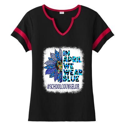 School Counselor In April We Wear Blue Autism Awareness Ladies Halftime Notch Neck Tee