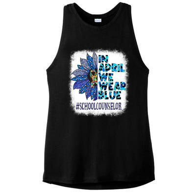 School Counselor In April We Wear Blue Autism Awareness Ladies PosiCharge Tri-Blend Wicking Tank