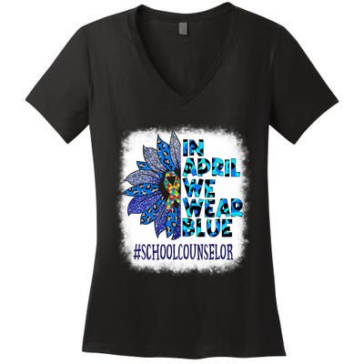 School Counselor In April We Wear Blue Autism Awareness Women's V-Neck T-Shirt