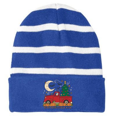 Santa Claus Is Coming To Town Christmas Meaningful Gift Striped Beanie with Solid Band