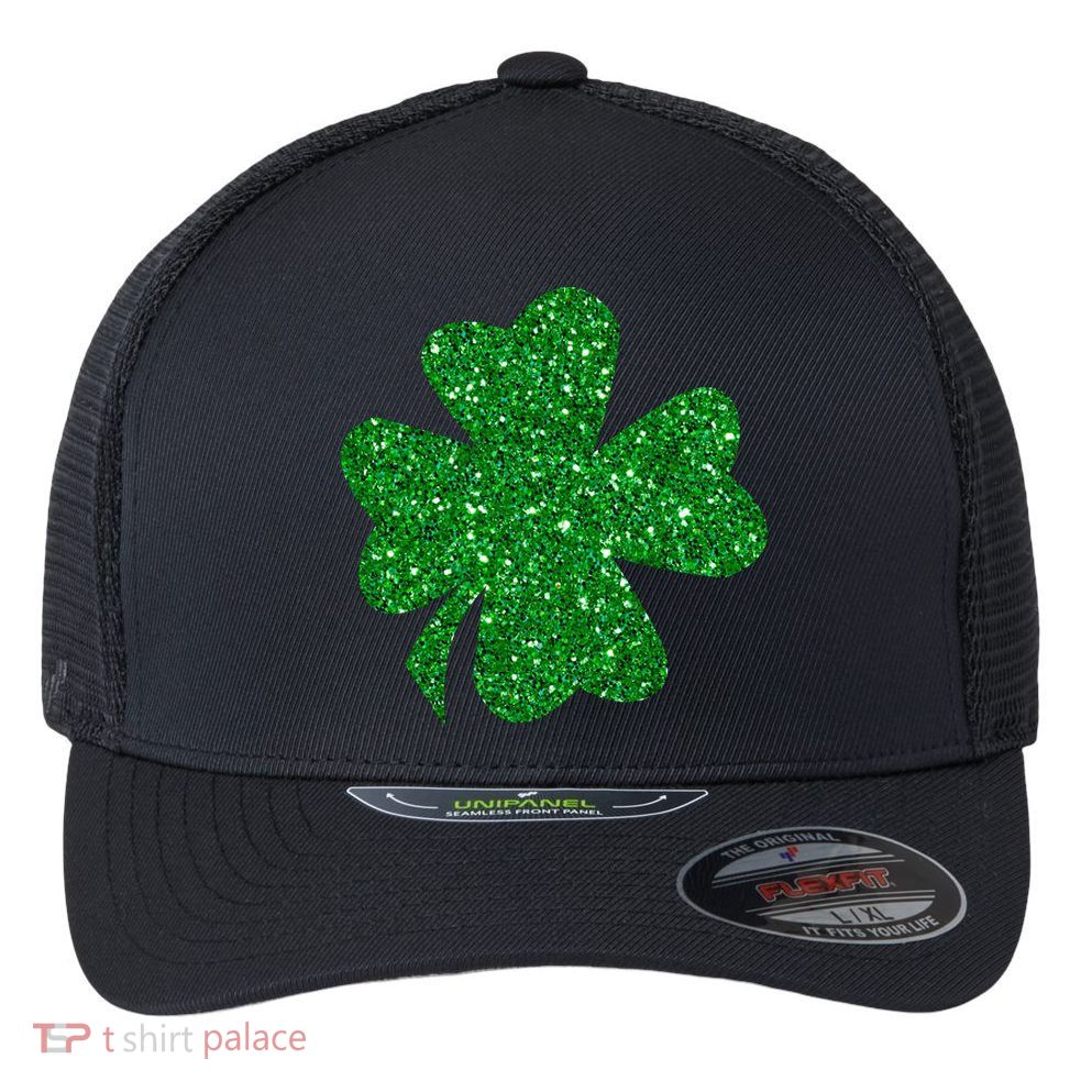 Sparkle Clover Irish For St Patricks & Pattys Day Flexfit Unipanel Trucker Cap