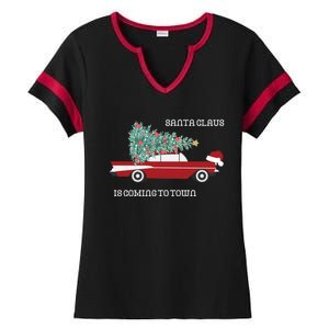 Santa Claus Is Coming To Town Christmas Tops And Funny Gift Ladies Halftime Notch Neck Tee