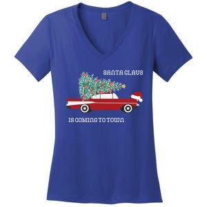 Santa Claus Is Coming To Town Christmas Tops And Funny Gift Women's V-Neck T-Shirt