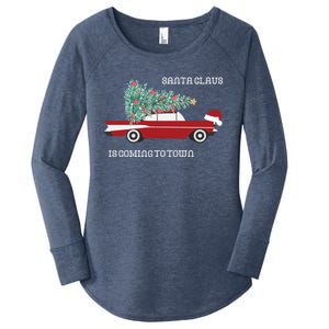 Santa Claus Is Coming To Town Christmas Tops And Funny Gift Women's Perfect Tri Tunic Long Sleeve Shirt