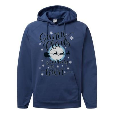 Santa Claus Is Coming To Town Flying Reindeer Snowflakes Gift Performance Fleece Hoodie