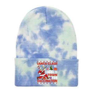 Santa Claus Is Coming To Town For Vaccination Great Gift Tie Dye 12in Knit Beanie