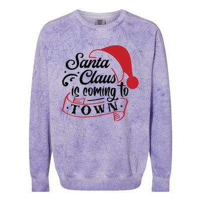 Santa Claus Is Coming To Town Santa Hat Design Gift Colorblast Crewneck Sweatshirt