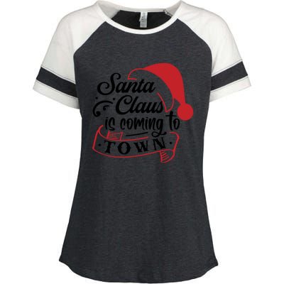 Santa Claus Is Coming To Town Santa Hat Design Gift Enza Ladies Jersey Colorblock Tee