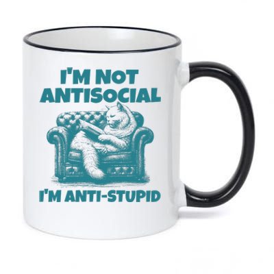 Sarcastic Cat Im Not Anti Social Im Anti Stupid 11oz Black Color Changing Mug