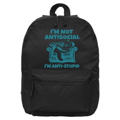 Sarcastic Cat Im Not Anti Social Im Anti Stupid 16 in Basic Backpack