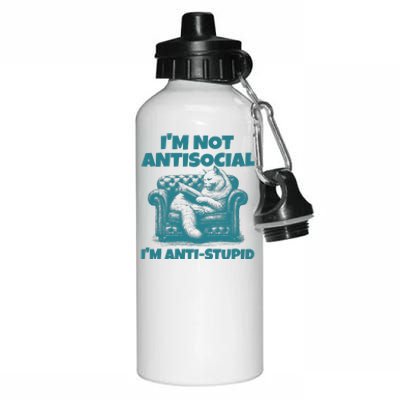 Sarcastic Cat Im Not Anti Social Im Anti Stupid Aluminum Water Bottle