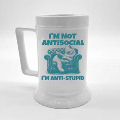 Sarcastic Cat Im Not Anti Social Im Anti Stupid Beer Stein