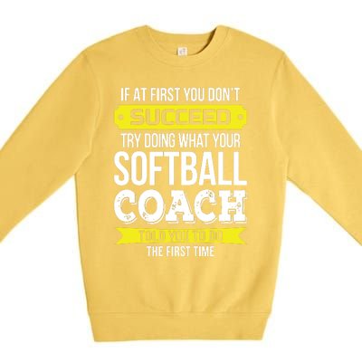 Softball Coach If At First You Dont Succeed Funny Premium Crewneck Sweatshirt