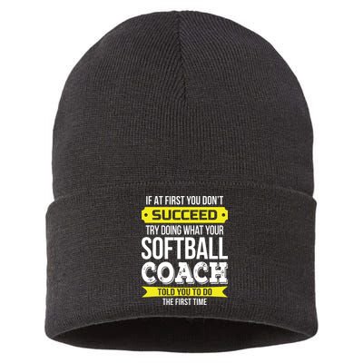 Softball Coach If At First You Dont Succeed Funny Sustainable Knit Beanie