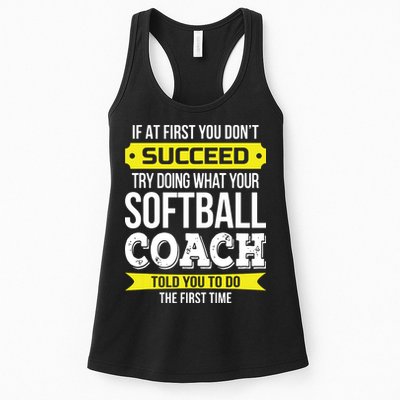 Softball Coach If At First You Dont Succeed Funny Womens Tank Top