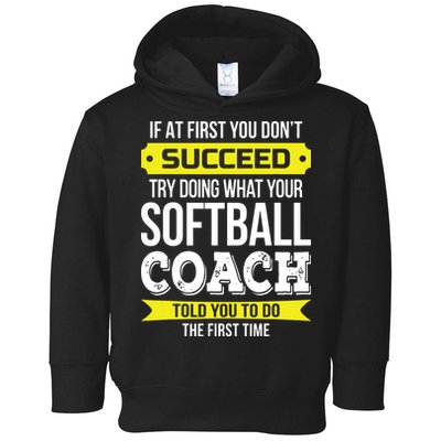 Softball Coach If At First You Dont Succeed Funny Toddler Hoodie