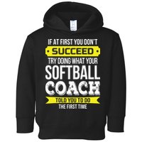 Softball Coach If At First You Dont Succeed Funny Toddler Hoodie