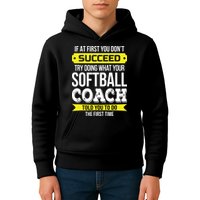 Softball Coach If At First You Dont Succeed Funny Kids Hoodie