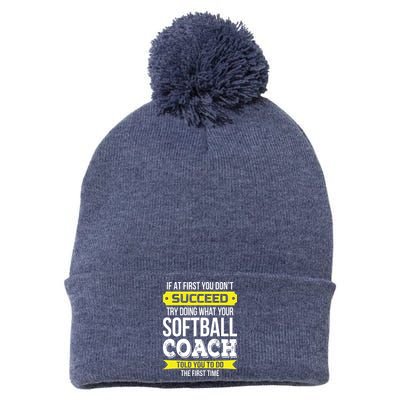 Softball Coach If At First You Dont Succeed Funny Pom Pom 12in Knit Beanie