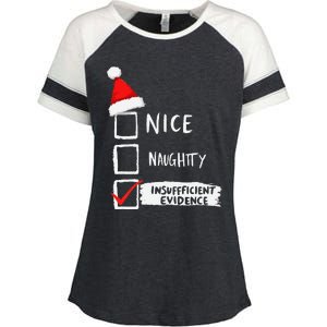 Santa Checklist Insufficient Evidence Christmas Fun Enza Ladies Jersey Colorblock Tee