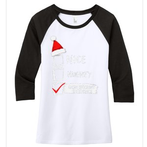 Santa Checklist Insufficient Evidence Christmas Fun Women's Tri-Blend 3/4-Sleeve Raglan Shirt