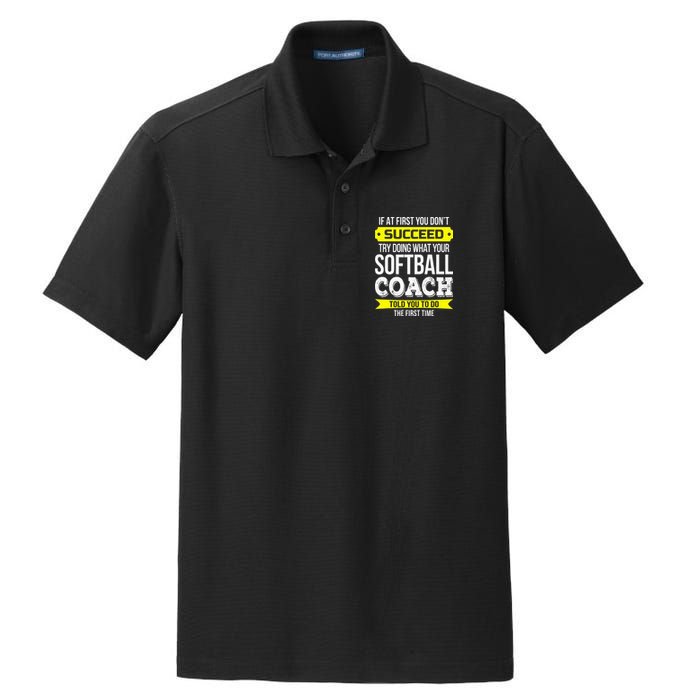 Softball Coach If At First You Dont Succeed Funny Dry Zone Grid Polo