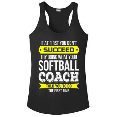 Softball Coach If At First You Dont Succeed Funny Ladies PosiCharge Competitor Racerback Tank