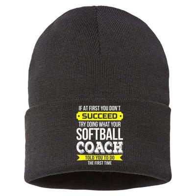 Softball Coach If At First You Dont Succeed Funny Sustainable Knit Beanie