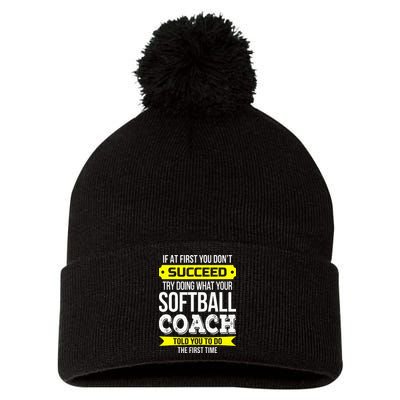 Softball Coach If At First You Dont Succeed Funny Pom Pom 12in Knit Beanie