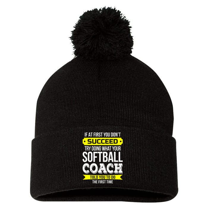 Softball Coach If At First You Dont Succeed Funny Pom Pom 12in Knit Beanie