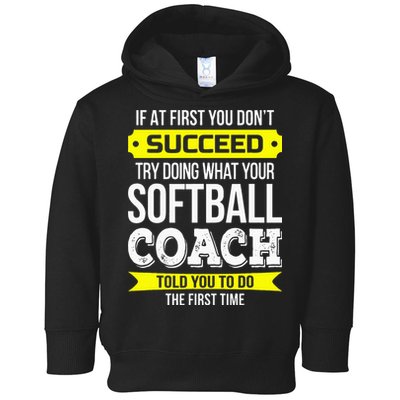 Softball Coach If At First You Dont Succeed Funny Toddler Hoodie