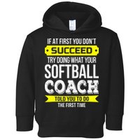 Softball Coach If At First You Dont Succeed Funny Toddler Hoodie