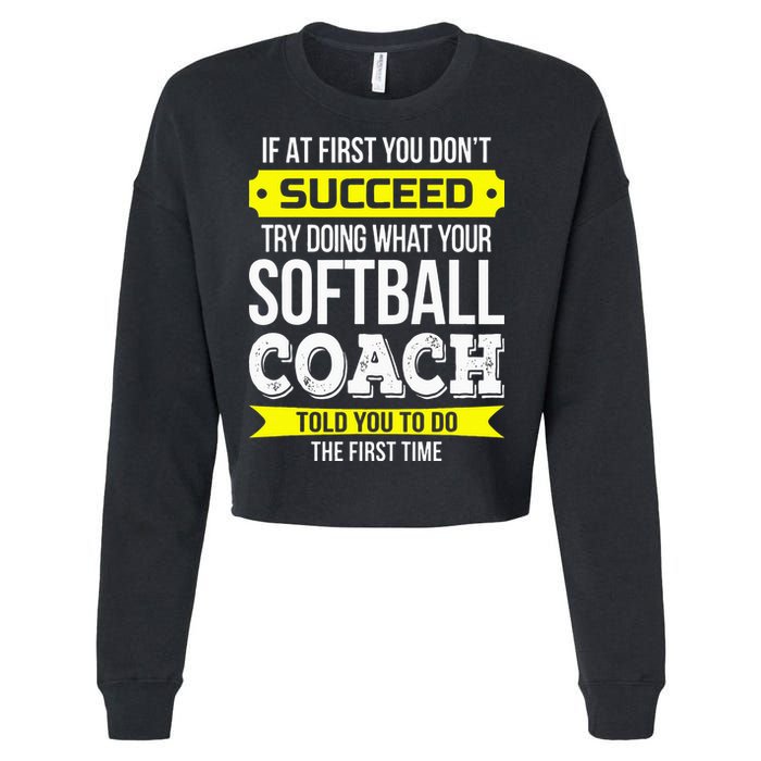 Softball Coach If At First You Dont Succeed Funny Cropped Pullover Crew