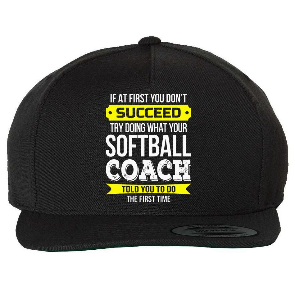 Softball Coach If At First You Dont Succeed Funny Wool Snapback Cap