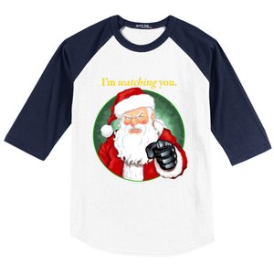 Santa Claus IM Watching You Funny Christmas Cool Gift Baseball Sleeve Shirt