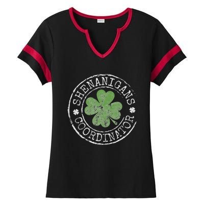 Shenanigans Coordinator Irish Clovers St Patricks Day Ladies Halftime Notch Neck Tee