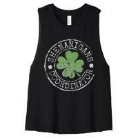 Shenanigans Coordinator Irish Clovers St Patricks Day Women's Racerback Cropped Tank