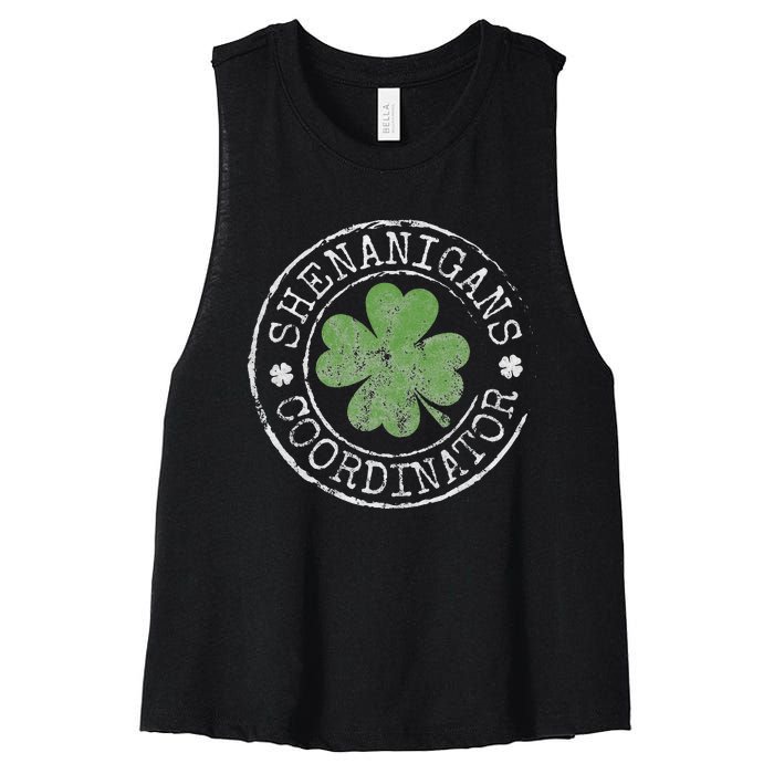 Shenanigans Coordinator Irish Clovers St Patricks Day Women's Racerback Cropped Tank