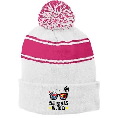 Sunglasses Christmas In July Santa Hat Summer Vacation Cute Stripe Pom Pom Beanie