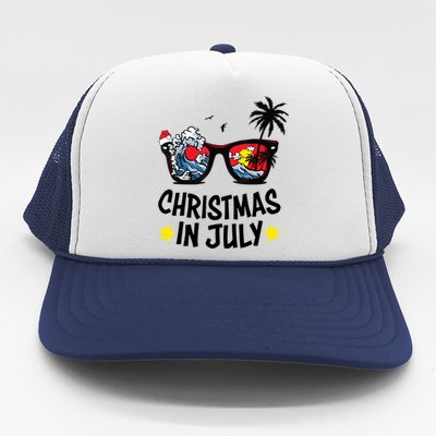 Sunglasses Christmas In July Santa Hat Summer Vacation Cute Trucker Hat