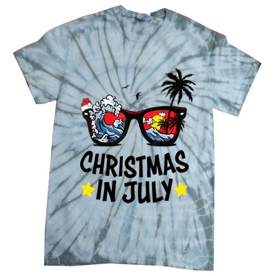 Sunglasses Christmas In July Santa Hat Summer Vacation Cute Tie-Dye T-Shirt