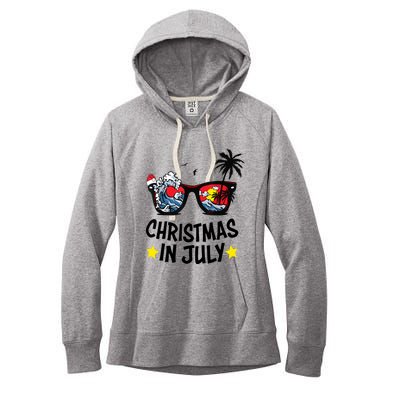 Sunglasses Christmas In July Santa Hat Summer Vacation Cute Women's Fleece Hoodie