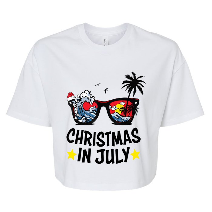 Sunglasses Christmas In July Santa Hat Summer Vacation Cute Bella+Canvas Jersey Crop Tee