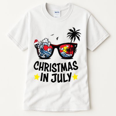 Sunglasses Christmas In July Santa Hat Summer Vacation Cute Tall T-Shirt