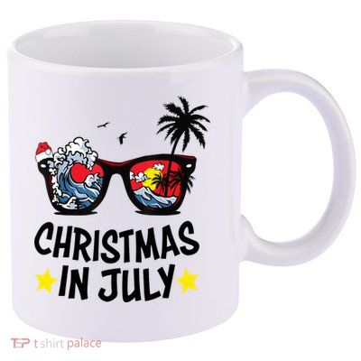 Sunglasses Christmas In July Santa Hat Summer Vacation Cute 11oz C Handle Ceramic Mug