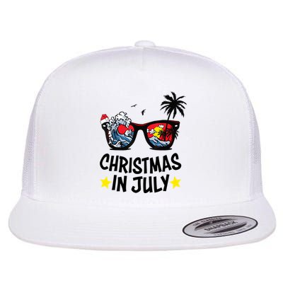 Sunglasses Christmas In July Santa Hat Summer Vacation Cute Flatbill Hat