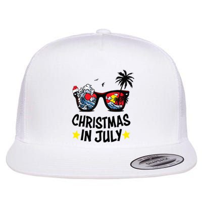 Sunglasses Christmas In July Santa Hat Summer Vacation Cute Flat Bill Trucker Hat