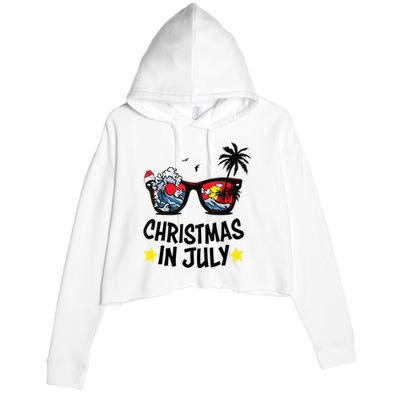 Sunglasses Christmas In July Santa Hat Summer Vacation Cute Crop Fleece Hoodie