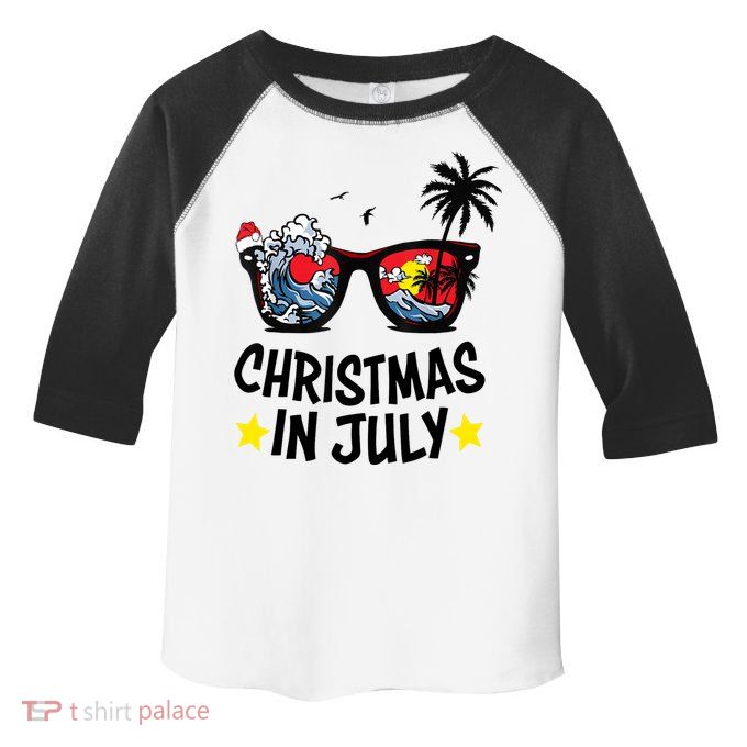 Sunglasses Christmas In July Santa Hat Summer Vacation Cute Toddler Fine Jersey T-Shirt